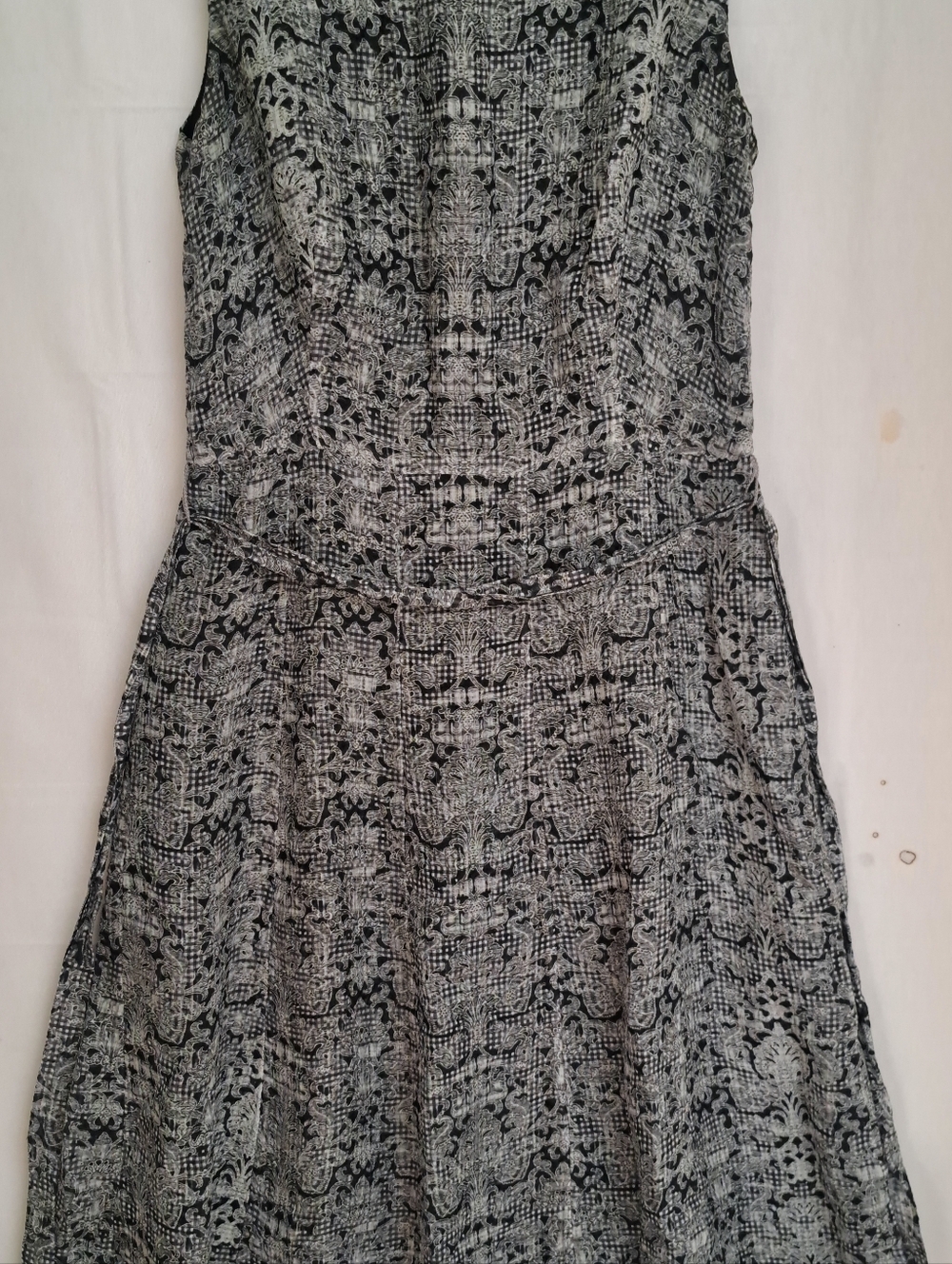 Brooks Brothers Silk Blend Damask Gingham Fit & Flare Dress Black White Size 0 - Picture 2 of 10